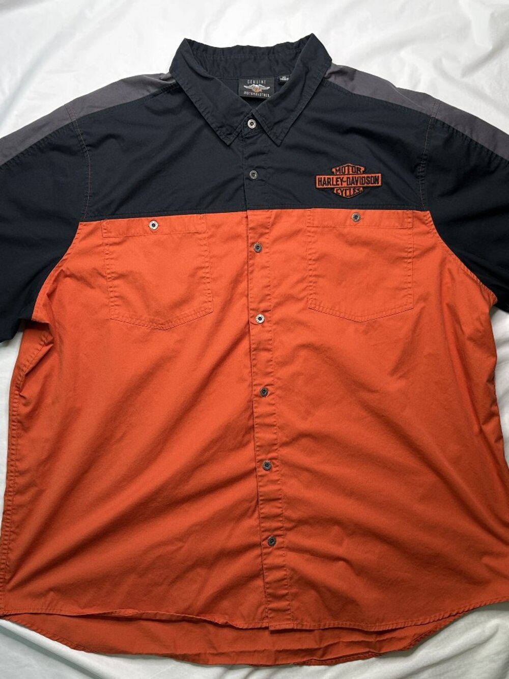 Harley-Davidson Mens 4XL Genuine Motor Clothes Orange Black Short Sleeve Shirt